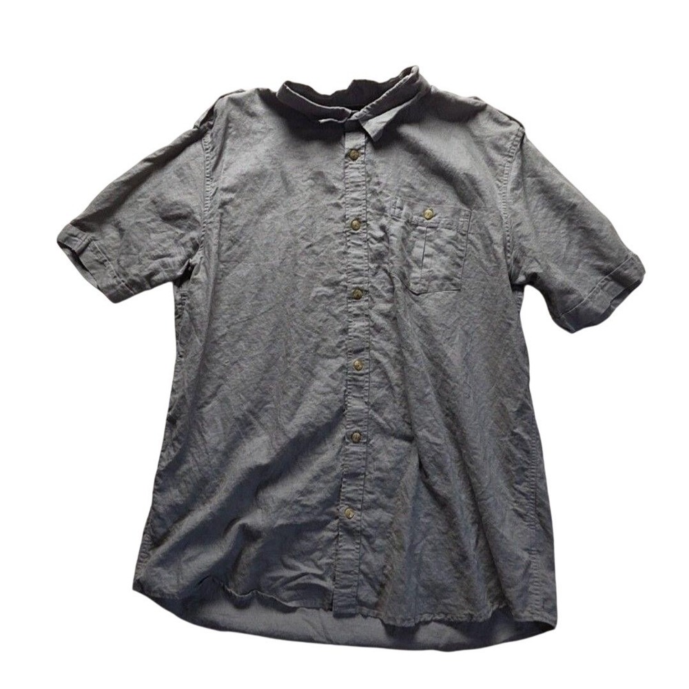 Sean John Mens 2XL Grey Linen Blend Short Sleeve Button Down Shirt Epaulets